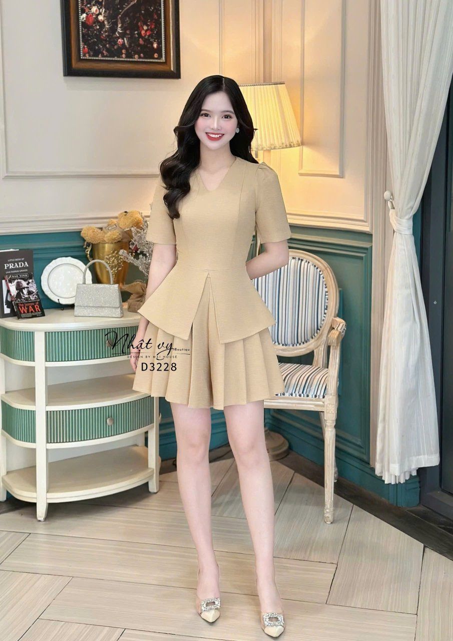Set áo peplum phối quần xếp ly - D3228