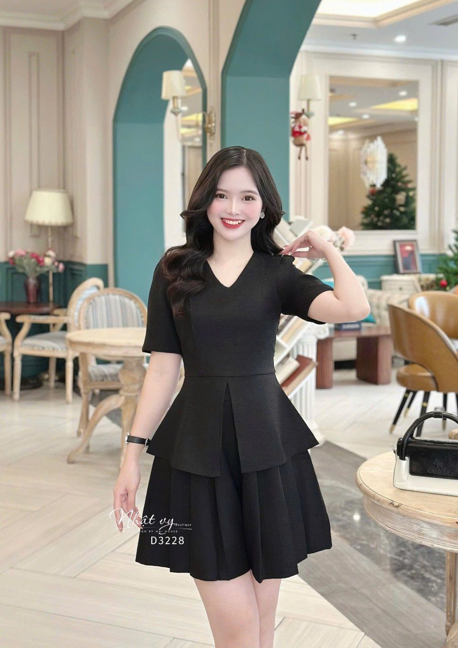 Set áo peplum phối quần xếp ly - D3228