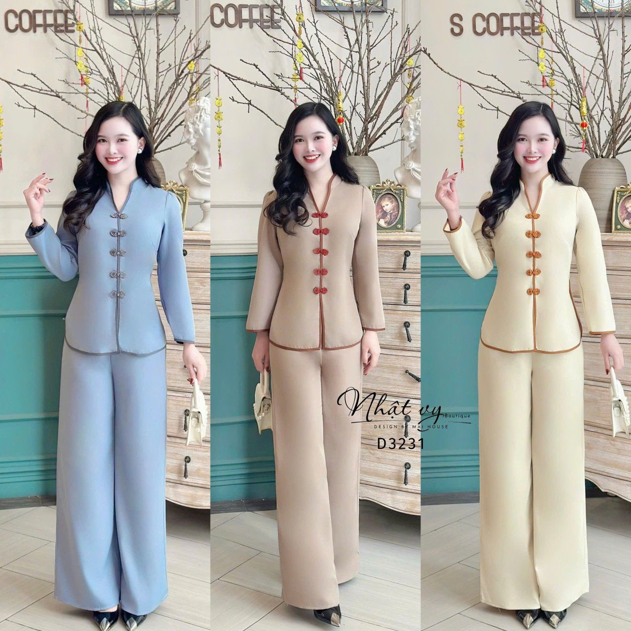 Set đồ lam cổ tàu tay lửng - D3231