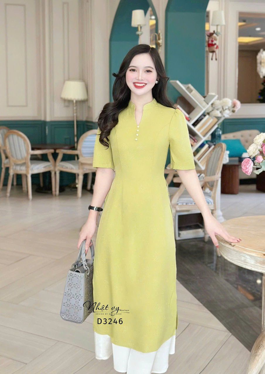 Áo dài cách tân kèm chân váy cổ tàu đính hạt ngọc - D3246