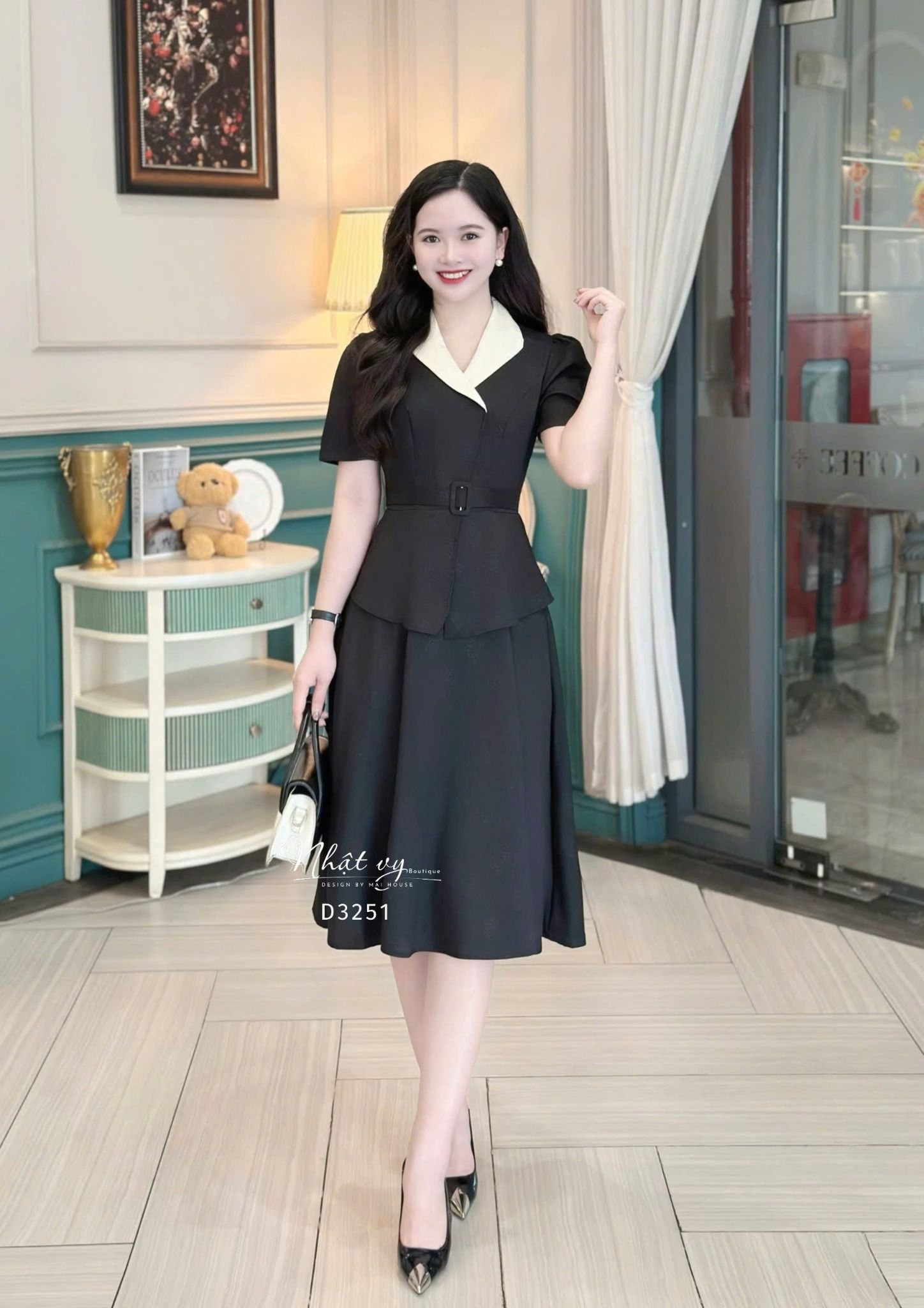 Đầm peplum cổ bèo form dáng xoè - D3251