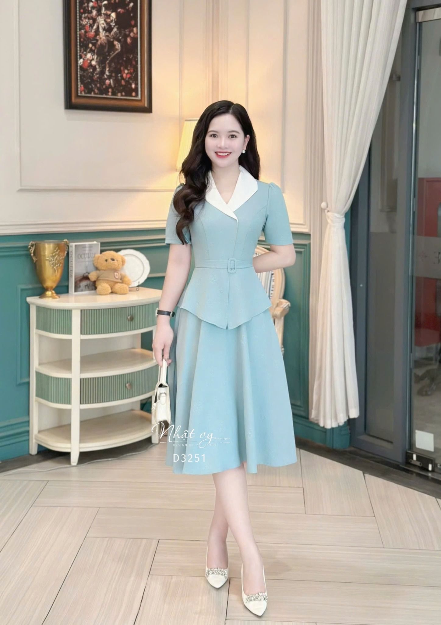 Đầm peplum cổ bèo form dáng xoè - D3251