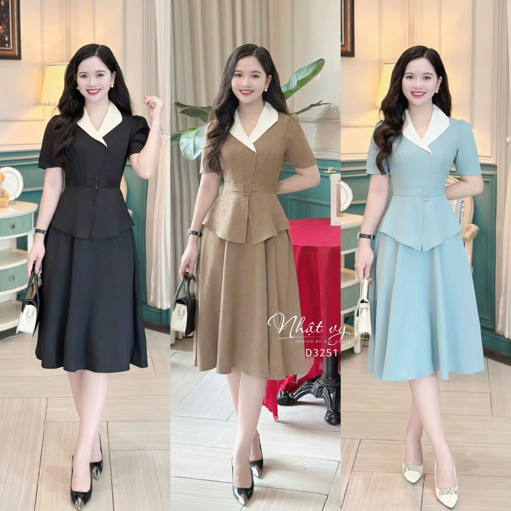 Đầm peplum cổ bèo form dáng xoè - D3251