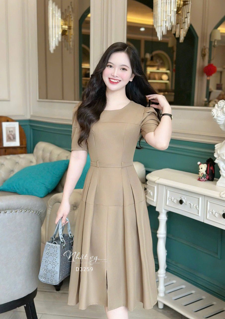 Đầm cổ tròn tay nhún cách điệu form dáng dài - D3259