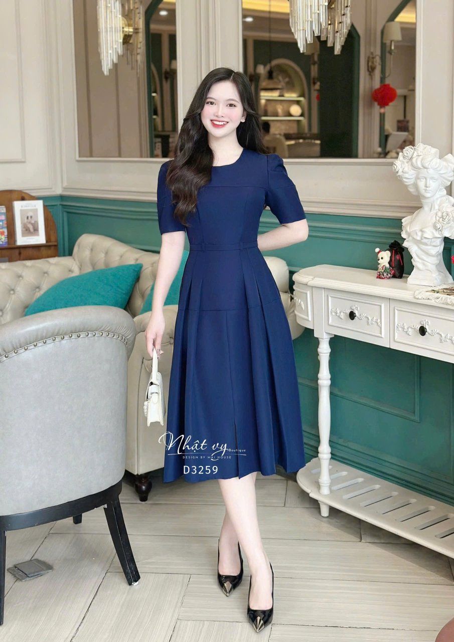 Đầm cổ tròn tay nhún cách điệu form dáng dài - D3259