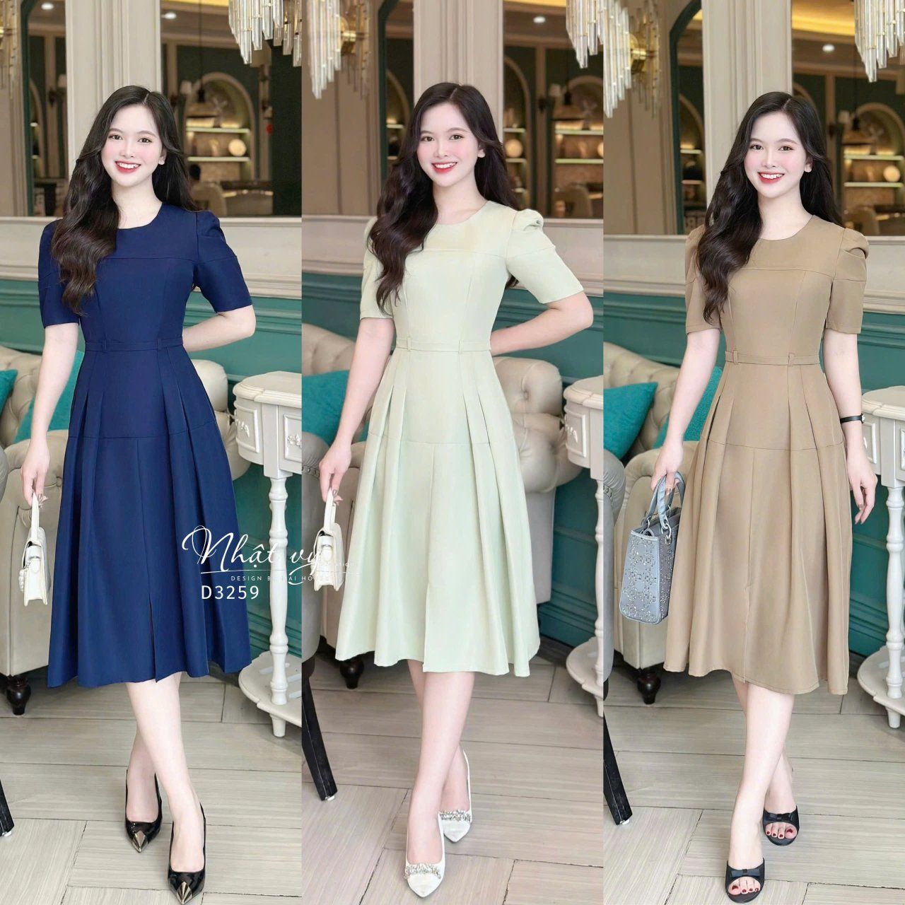 Đầm cổ tròn tay nhún cách điệu form dáng dài - D3259
