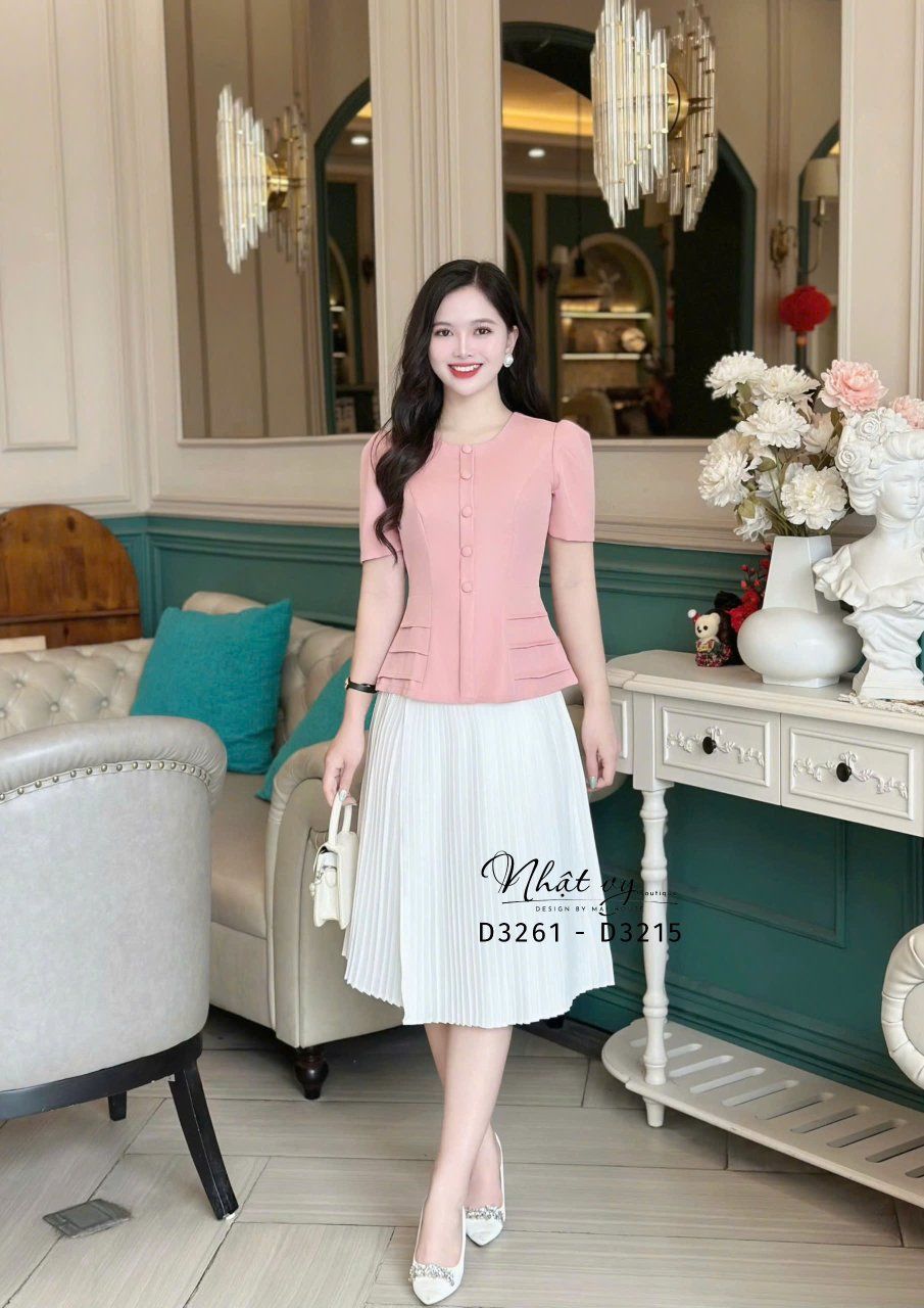 Áo peplum cổ tròn đính nút bọc - D3261