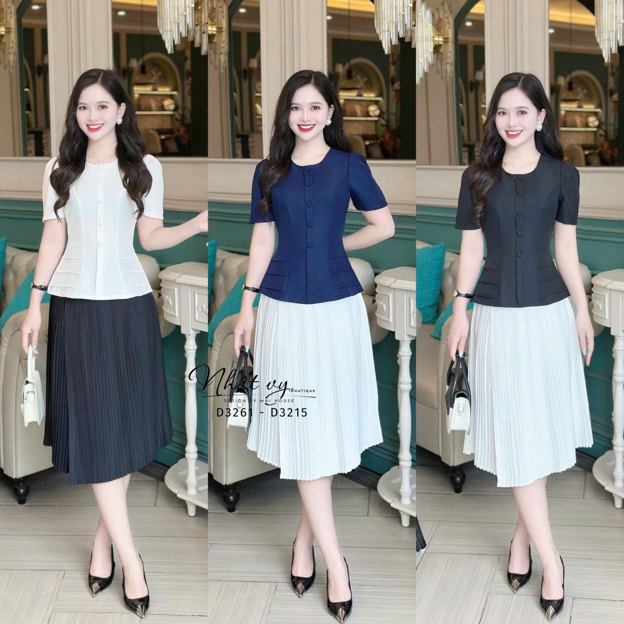 Áo peplum cổ tròn đính nút bọc - D3261