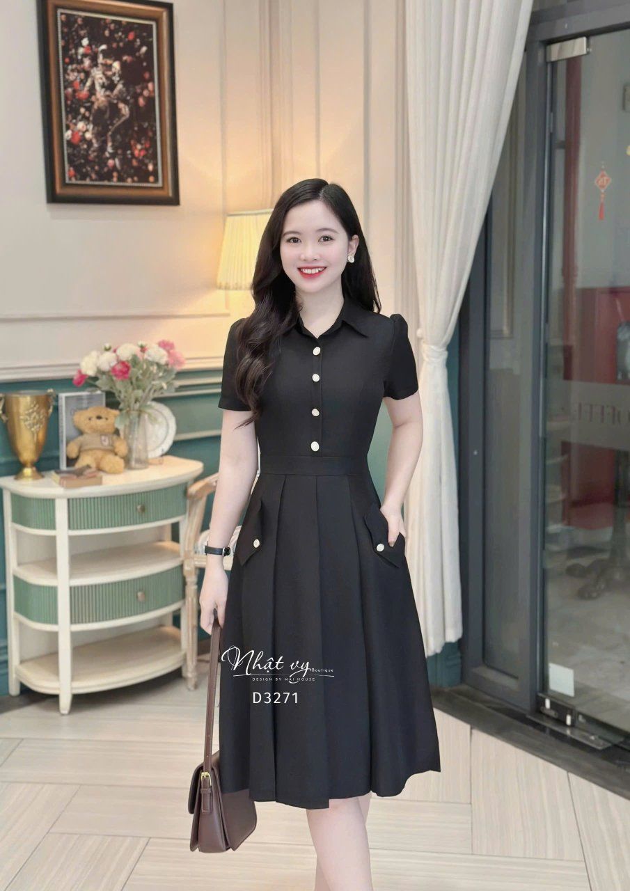 Đầm sơ mi nút kiểu form dáng xoè - D3271