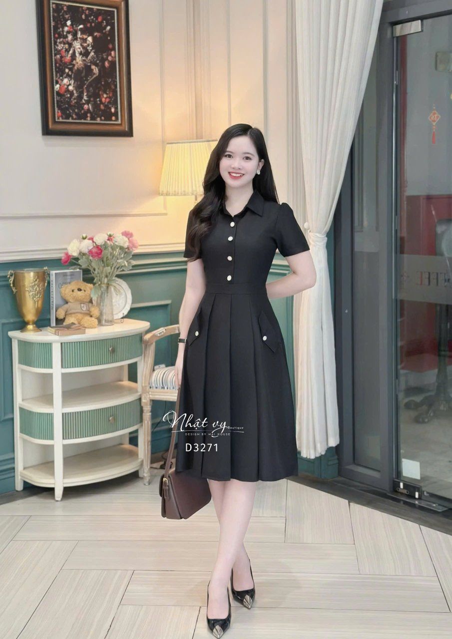 Đầm sơ mi nút kiểu form dáng xoè - D3271