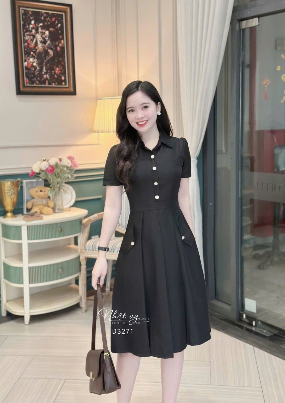 Đầm sơ mi nút kiểu form dáng xoè - D3271