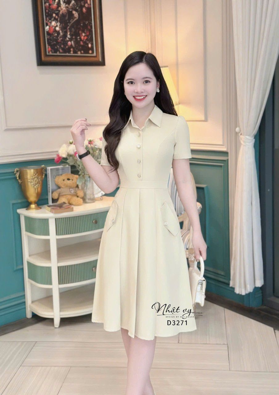 Đầm sơ mi nút kiểu form dáng xoè - D3271