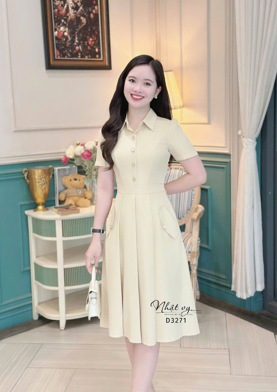 Đầm sơ mi nút kiểu form dáng xoè - D3271