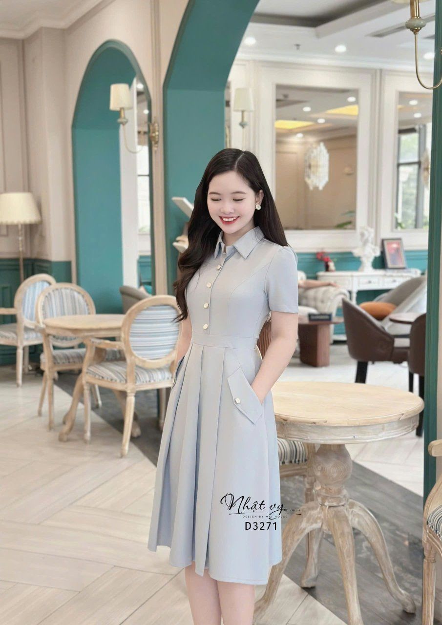 Đầm sơ mi nút kiểu form dáng xoè - D3271