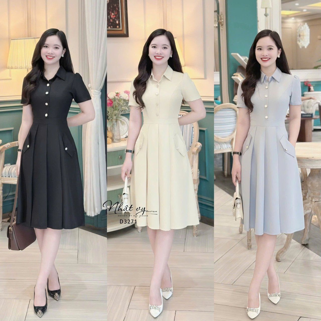 Đầm sơ mi nút kiểu form dáng xoè - D3271