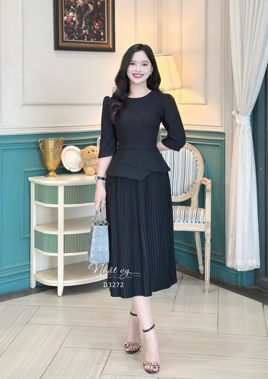 Đầm peplum cổ tròn tay lửng form dáng ôm - D3272