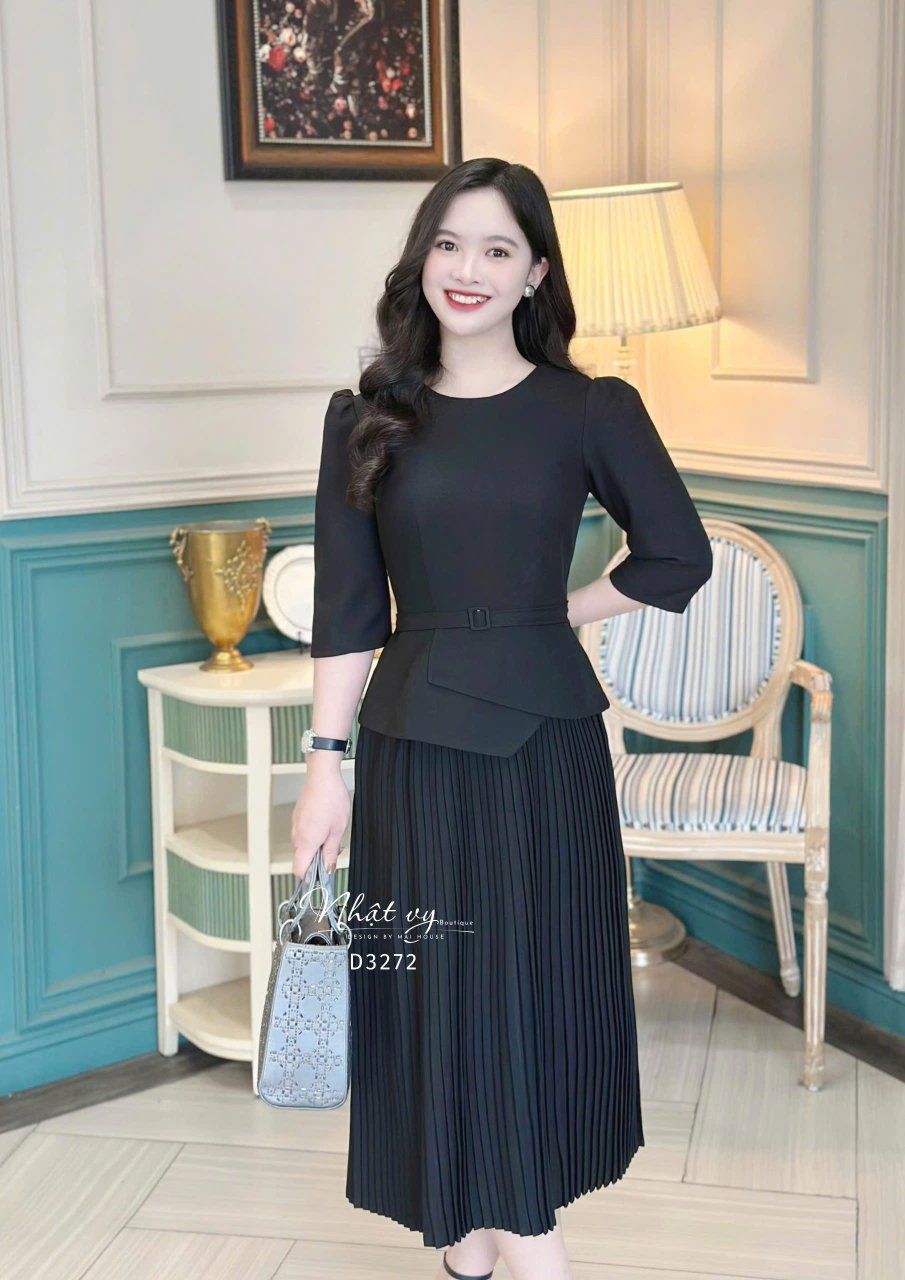 Đầm peplum cổ tròn tay lửng form dáng ôm - D3272
