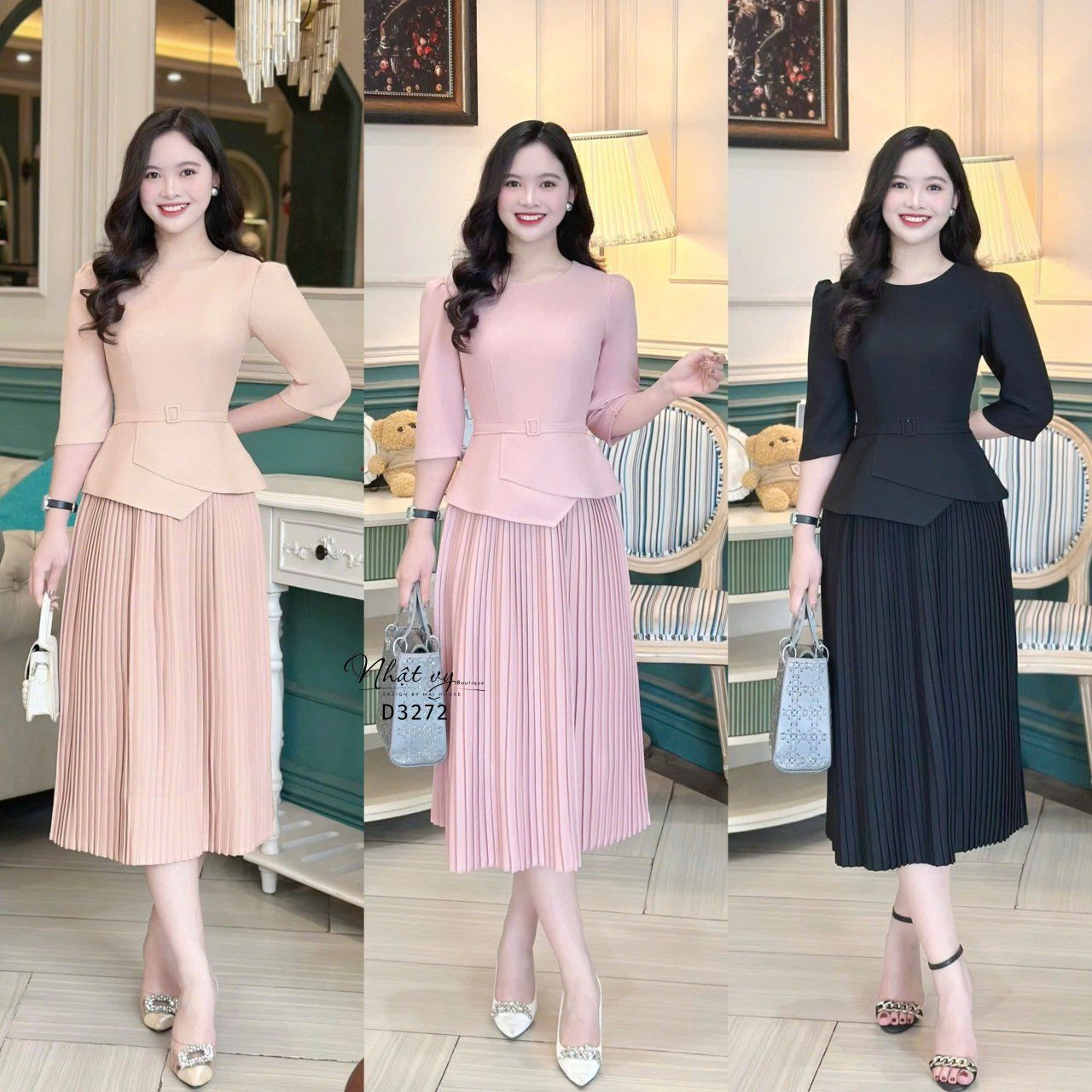 Đầm peplum cổ tròn tay lửng form dáng ôm - D3272