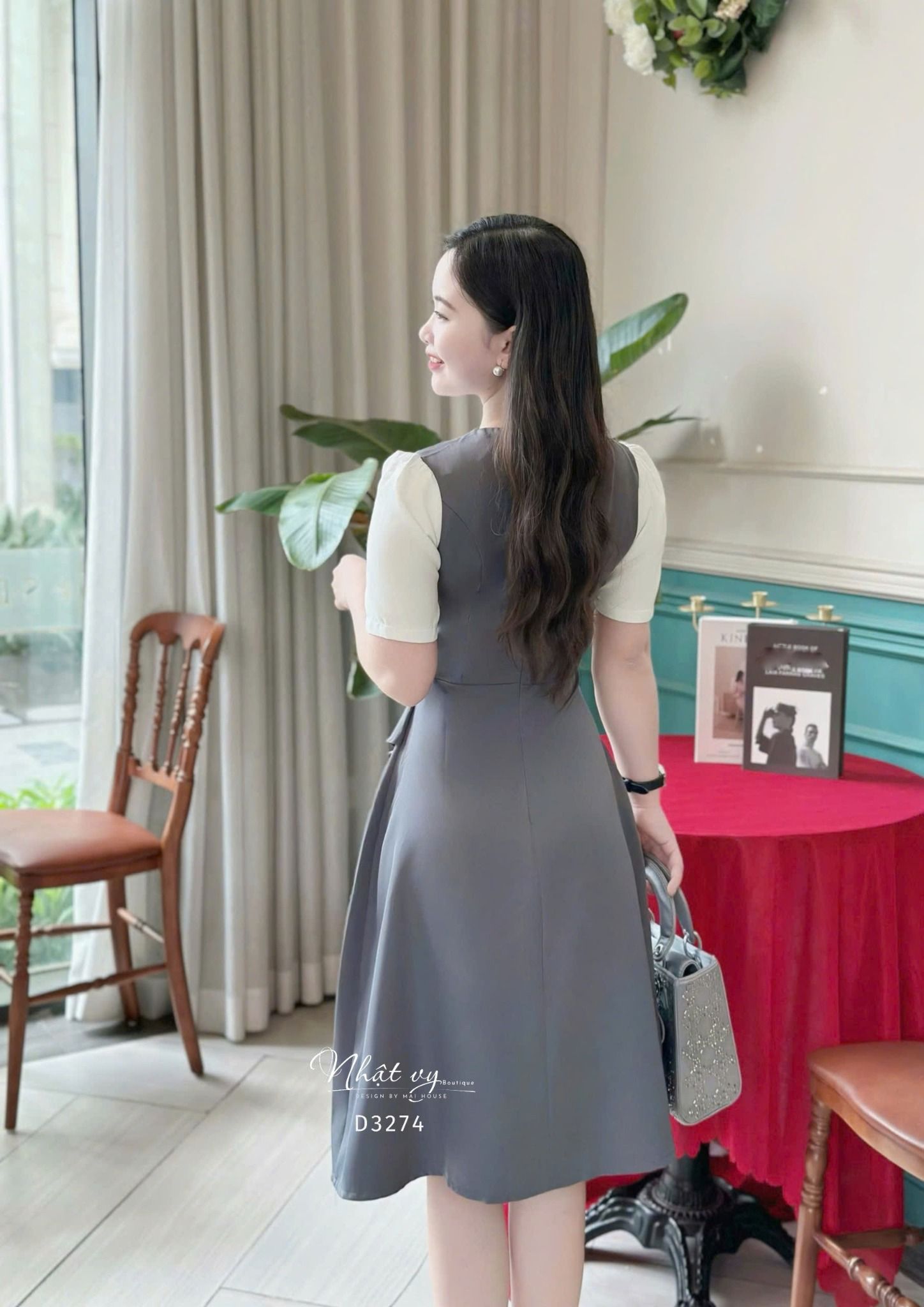 Đầm cổ tròn tà đắp chéo cách điệu form dáng ôm - D3274