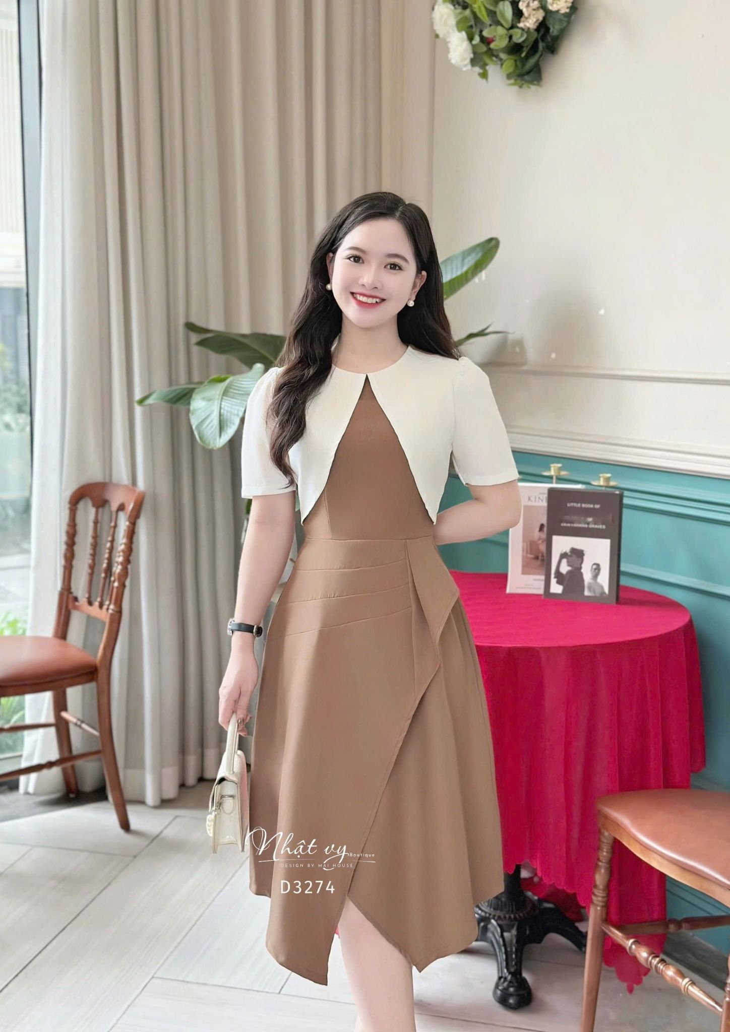 Đầm cổ tròn tà đắp chéo cách điệu form dáng ôm - D3274