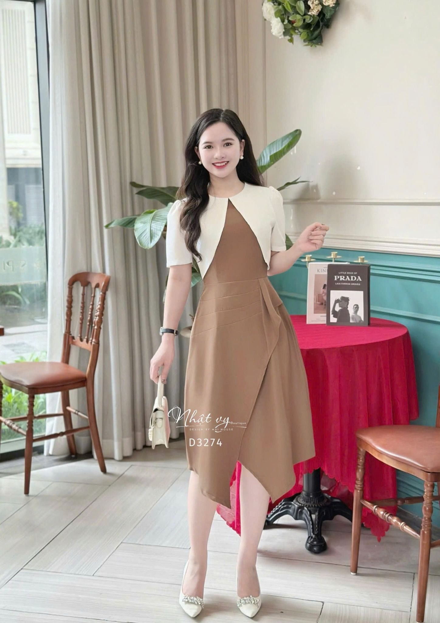 Đầm cổ tròn tà đắp chéo cách điệu form dáng ôm - D3274