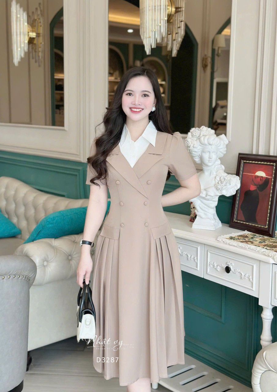 Đầm xếp ly dáng ôm đính nút bọc - D3287