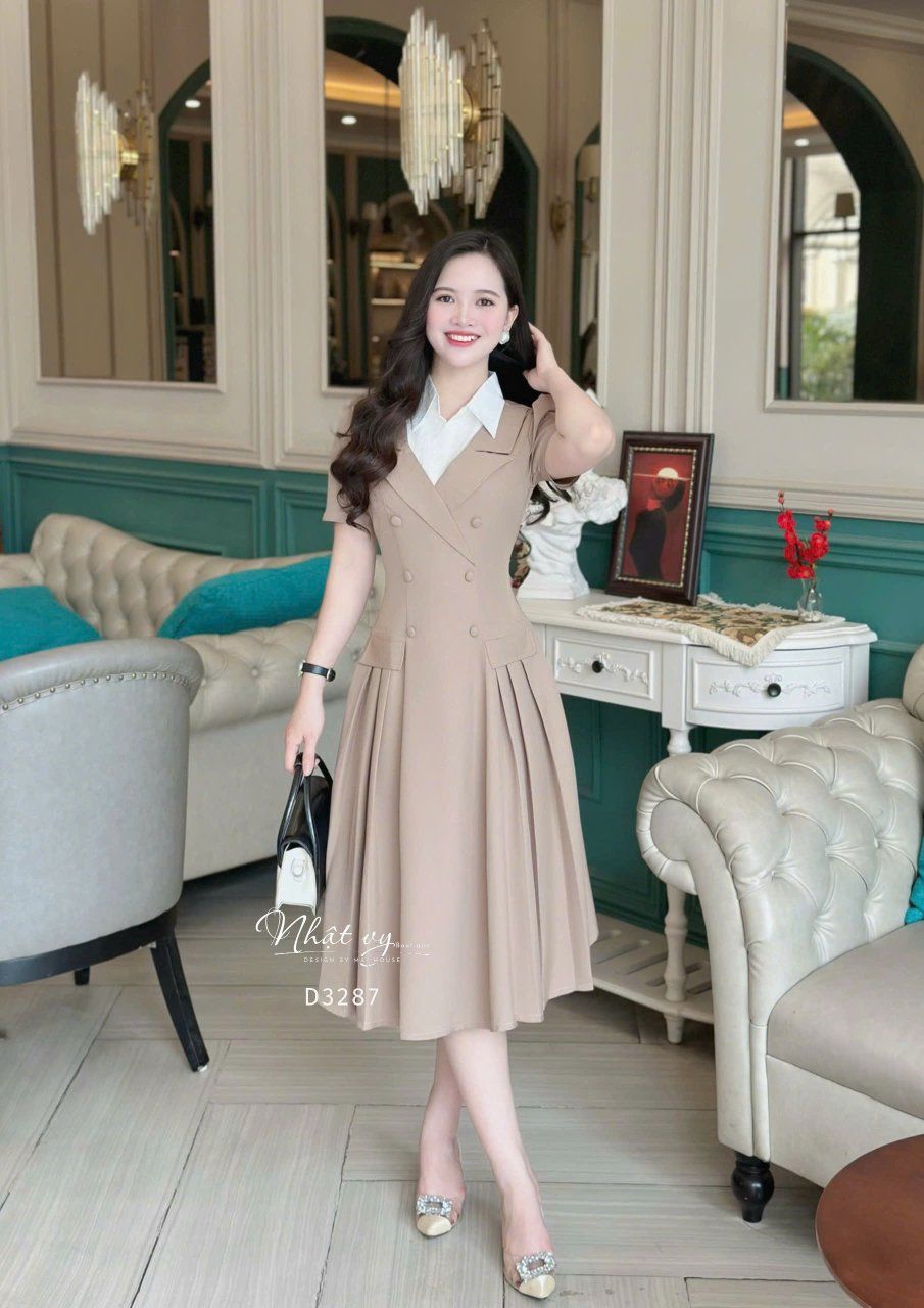 Đầm xếp ly dáng ôm đính nút bọc - D3287