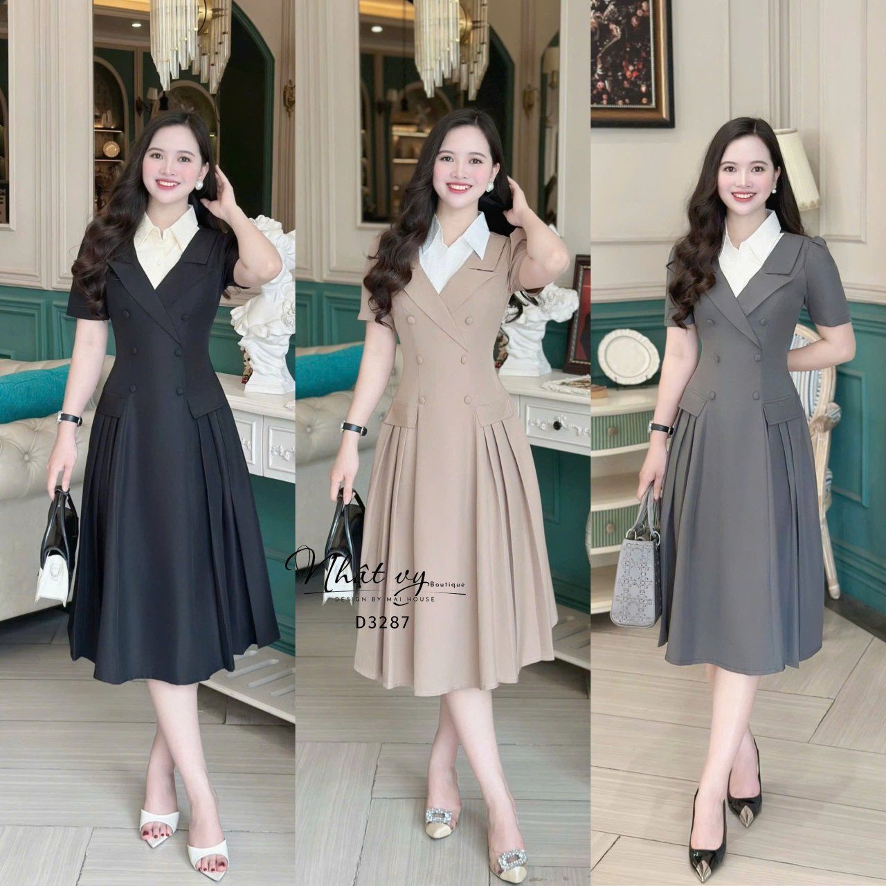 Đầm xếp ly dáng ôm đính nút bọc - D3287