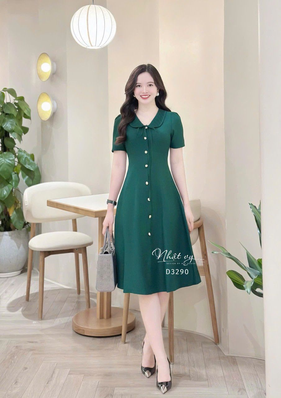 Đầm cổ bèo đính nút kiểu form dáng ôm - D3290
