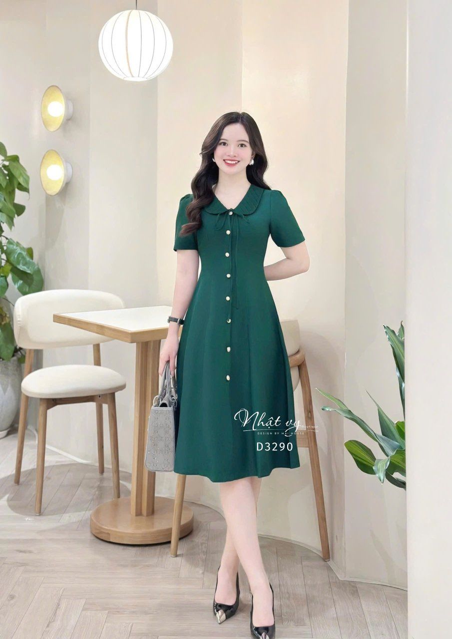 Đầm cổ bèo đính nút kiểu form dáng ôm - D3290