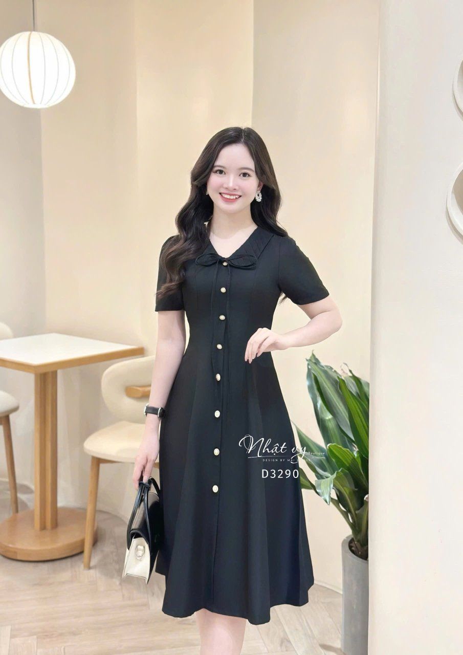 Đầm cổ bèo đính nút kiểu form dáng ôm - D3290