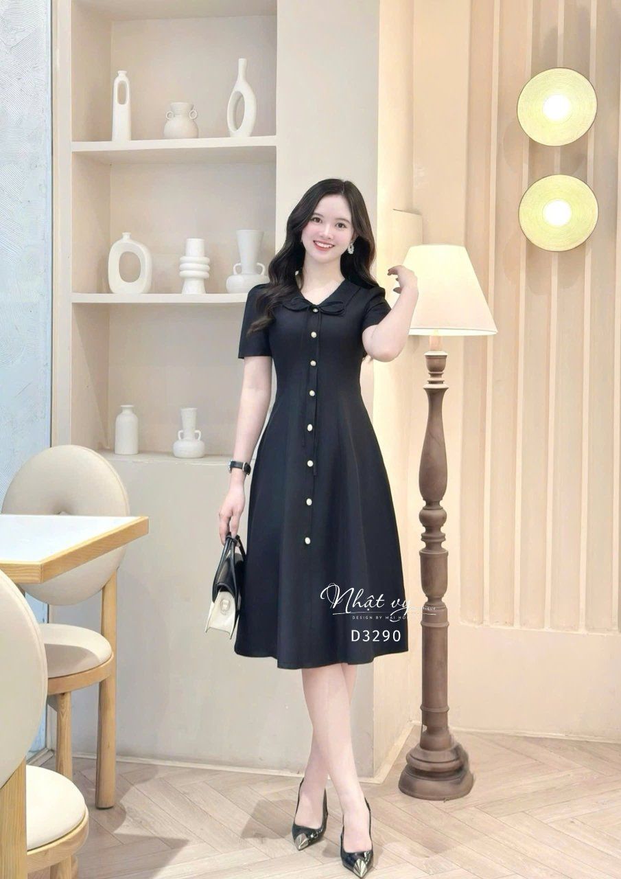 Đầm cổ bèo đính nút kiểu form dáng ôm - D3290