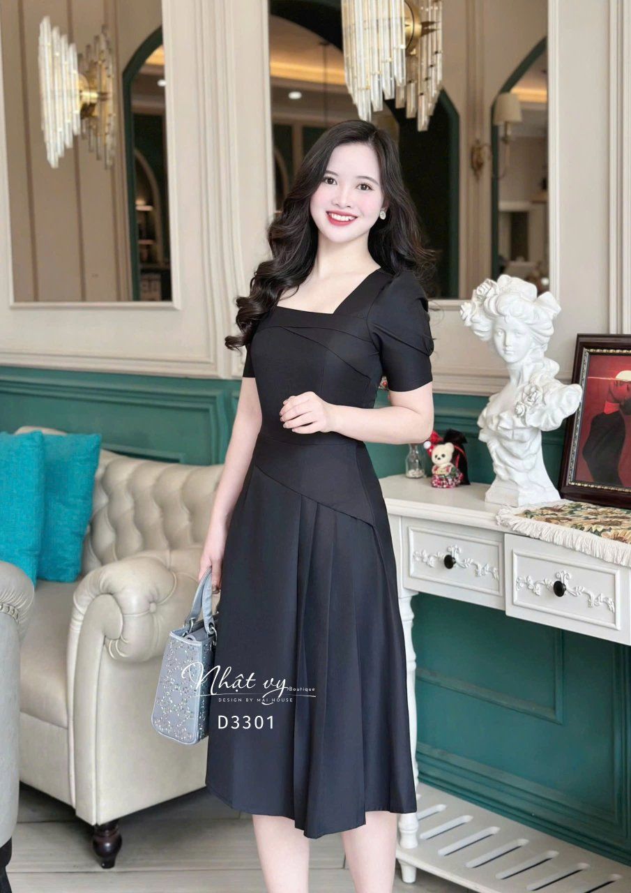 Đầm cổ vuông xếp ly eo cách điệu form dáng ôm - D3301