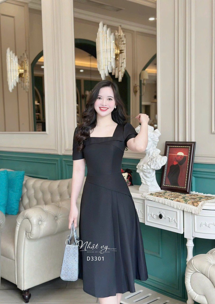 Đầm cổ vuông xếp ly eo cách điệu form dáng ôm - D3301