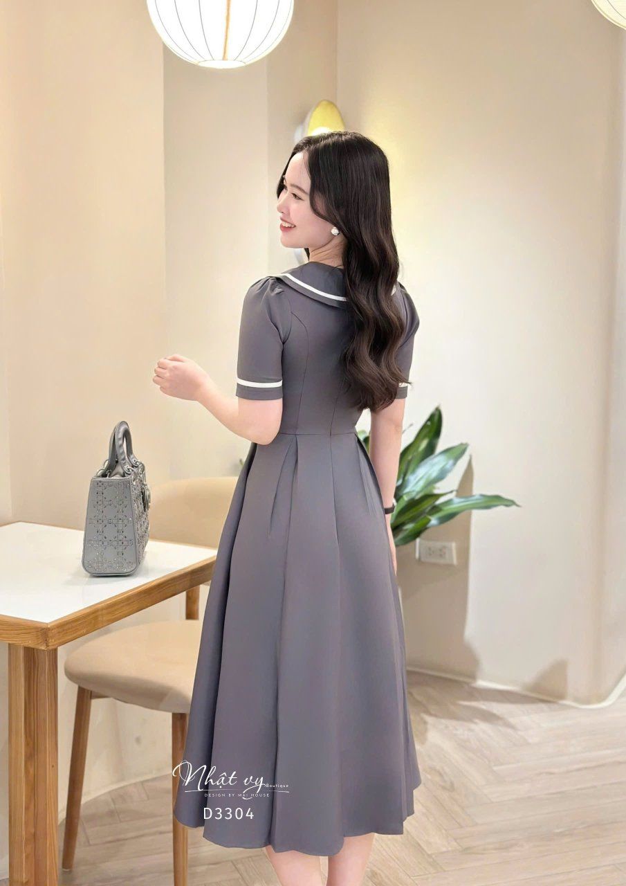 Đầm cổ bèo phối viền form dáng xoè - D3304