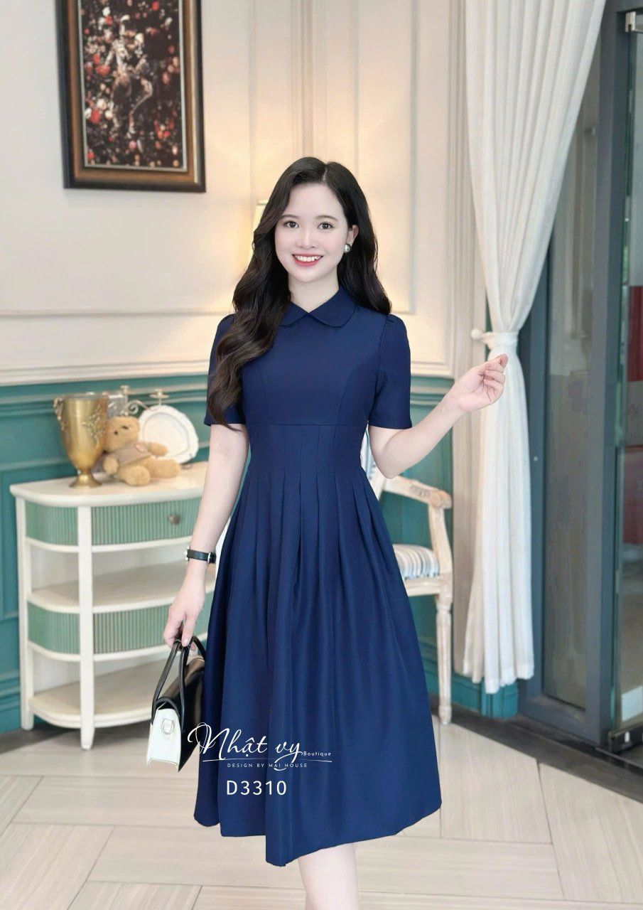 Đầm cổ bèo chiết eo form dáng xoè - D3310