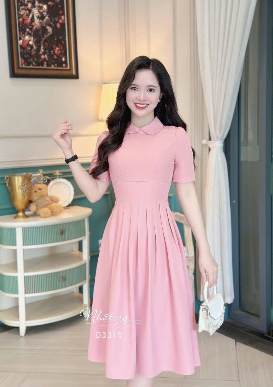 Đầm cổ bèo chiết eo form dáng xoè - D3310