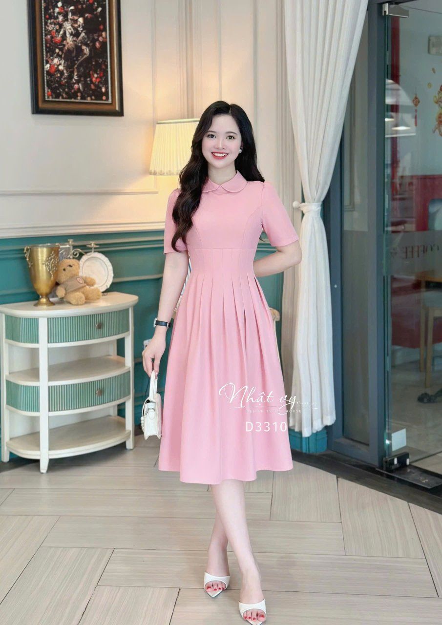 Đầm cổ bèo chiết eo form dáng xoè - D3310