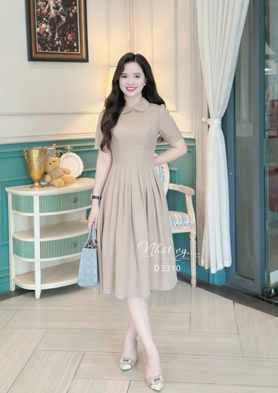 Đầm cổ bèo chiết eo form dáng xoè - D3310