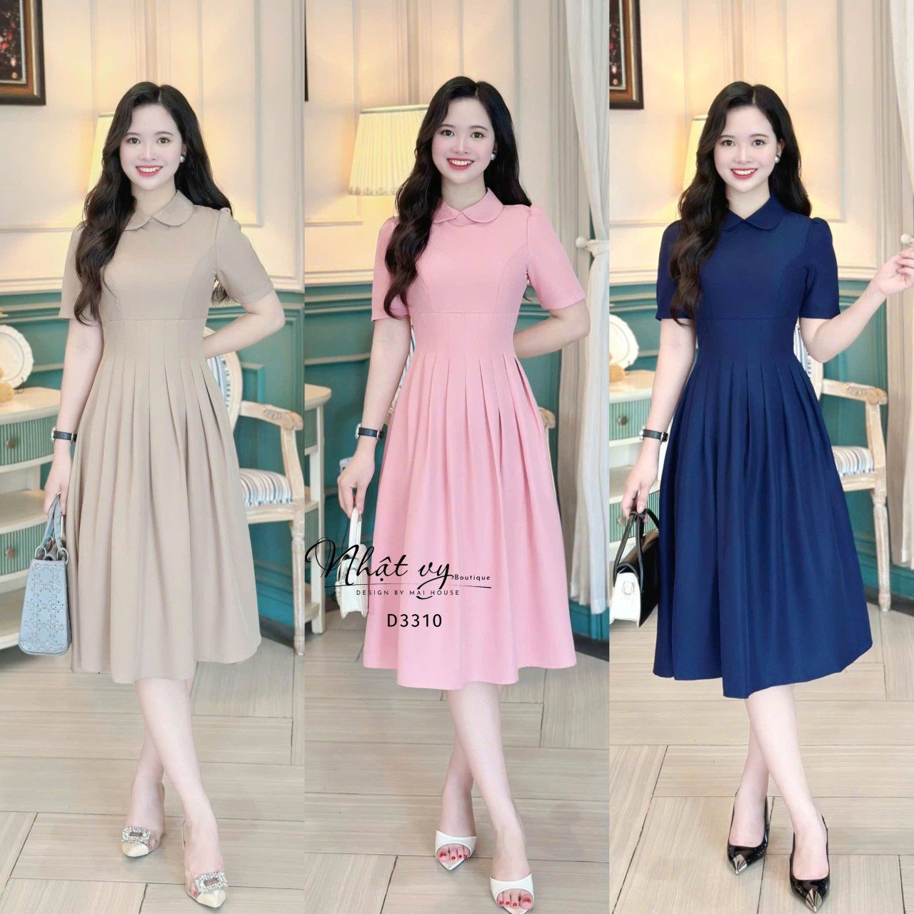 Đầm cổ bèo chiết eo form dáng xoè - D3310