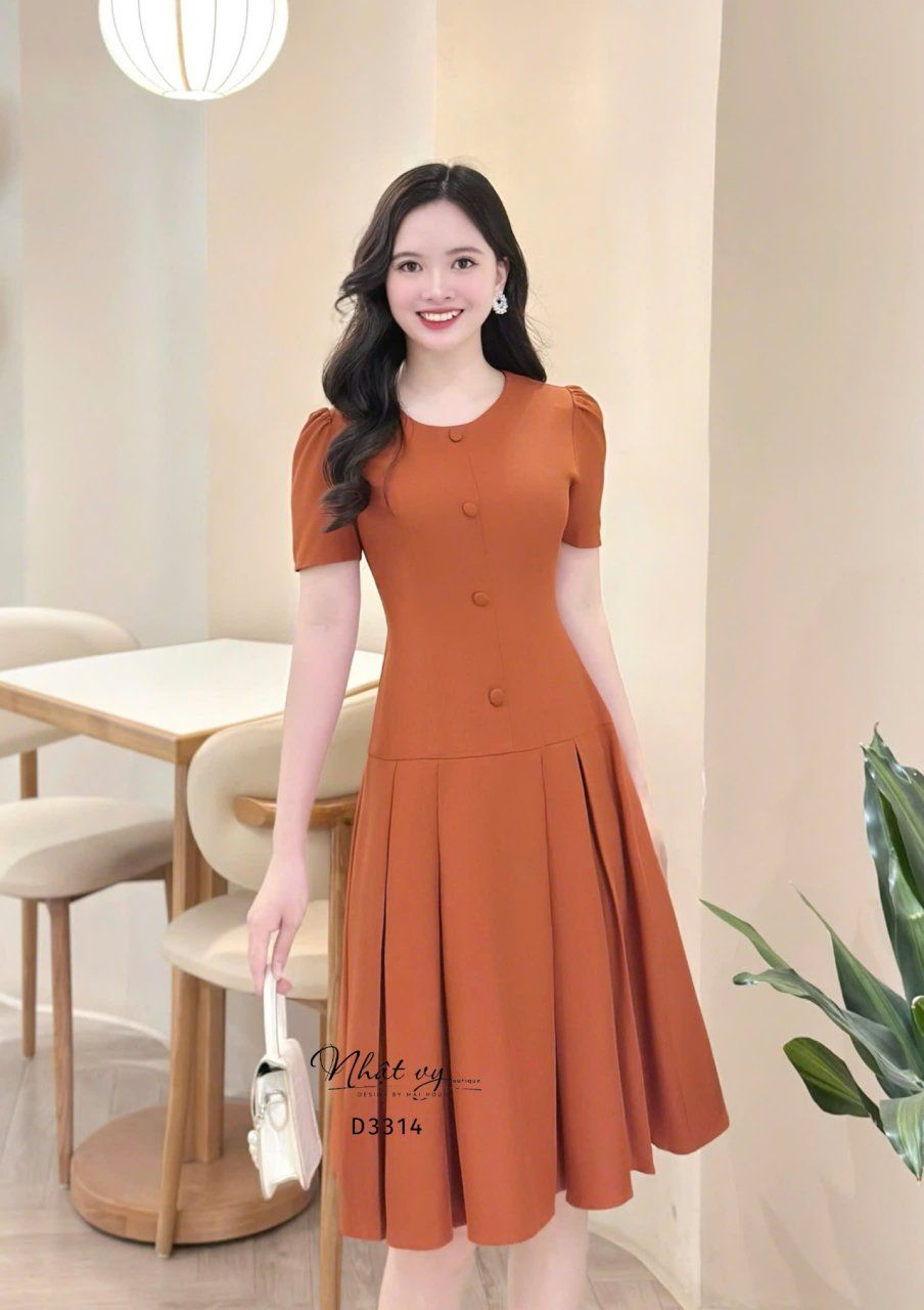 Đầm cổ tròn đắp túi giả form dáng ôm - D3314