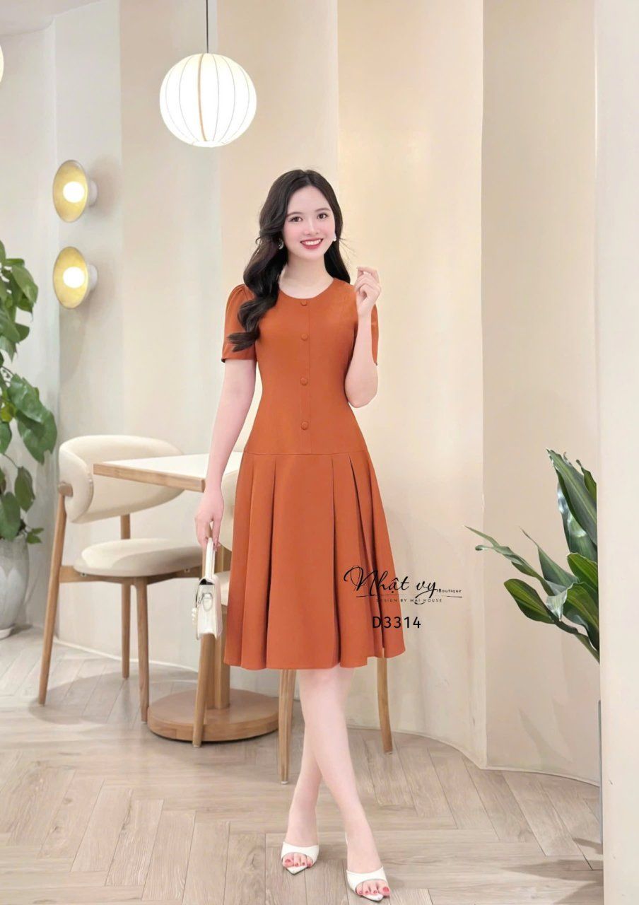 Đầm cổ tròn đắp túi giả form dáng ôm - D3314