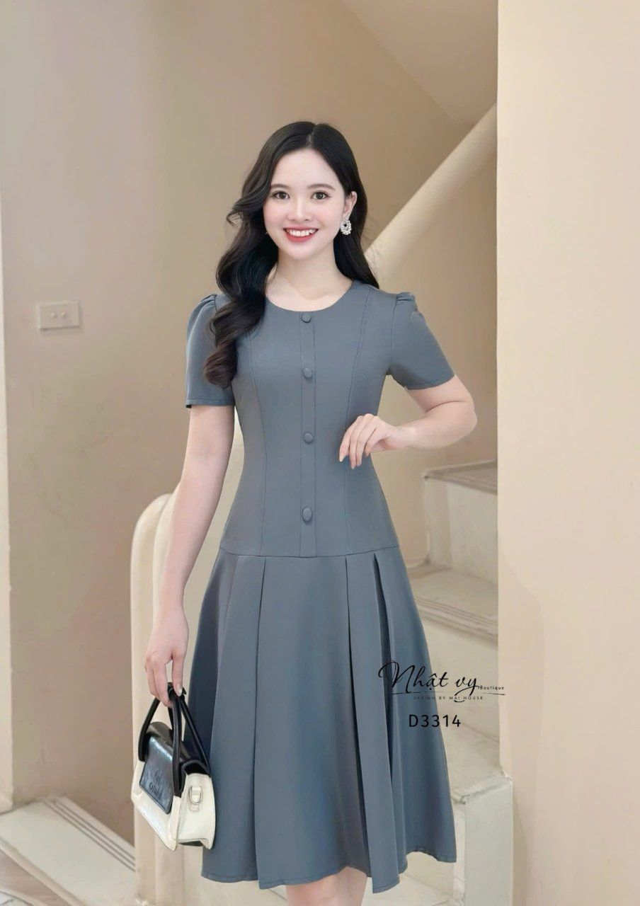 Đầm cổ tròn đắp túi giả form dáng ôm - D3314