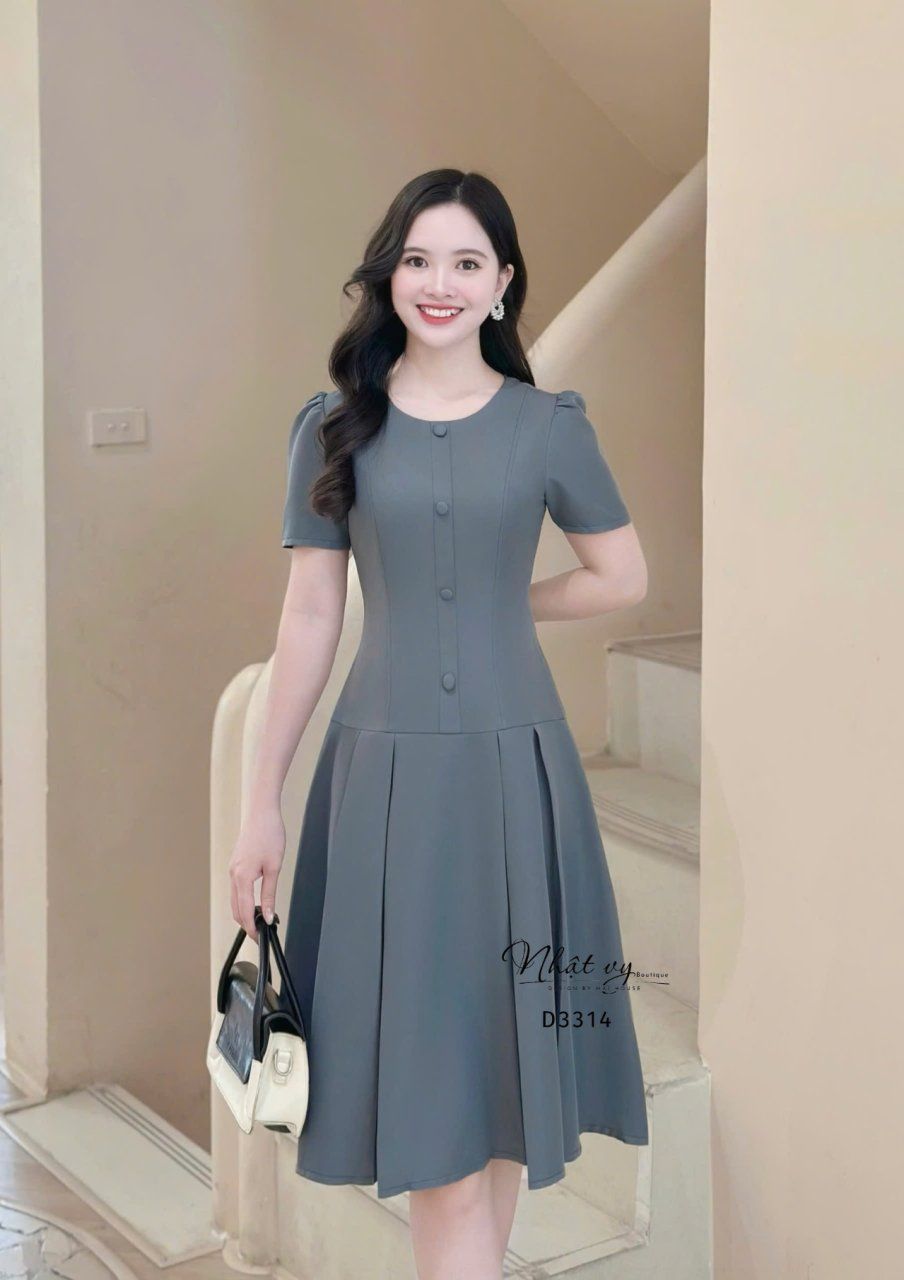 Đầm cổ tròn đắp túi giả form dáng ôm - D3314