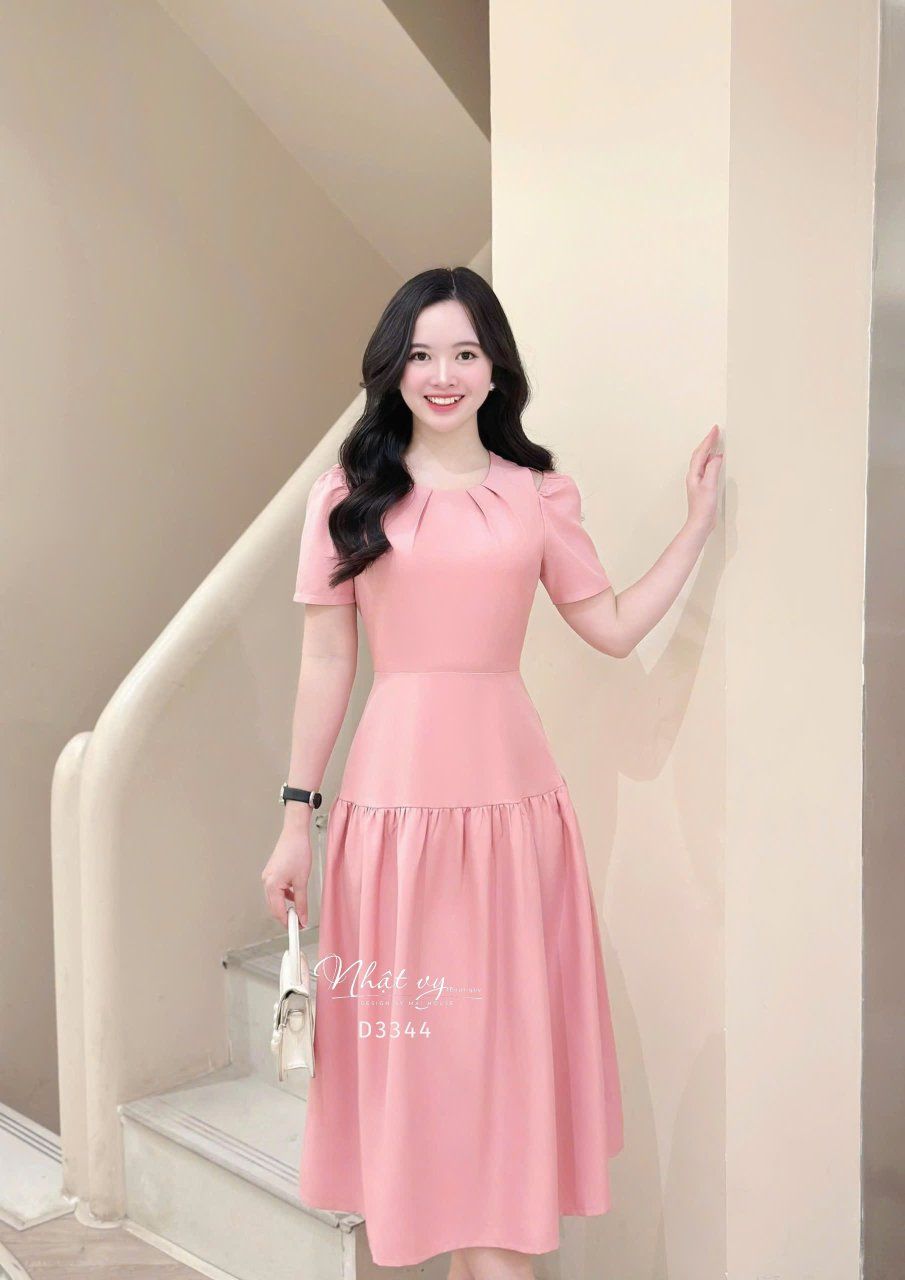 Đầm xẻ vai cổ nhún form dáng xòe - D3344
