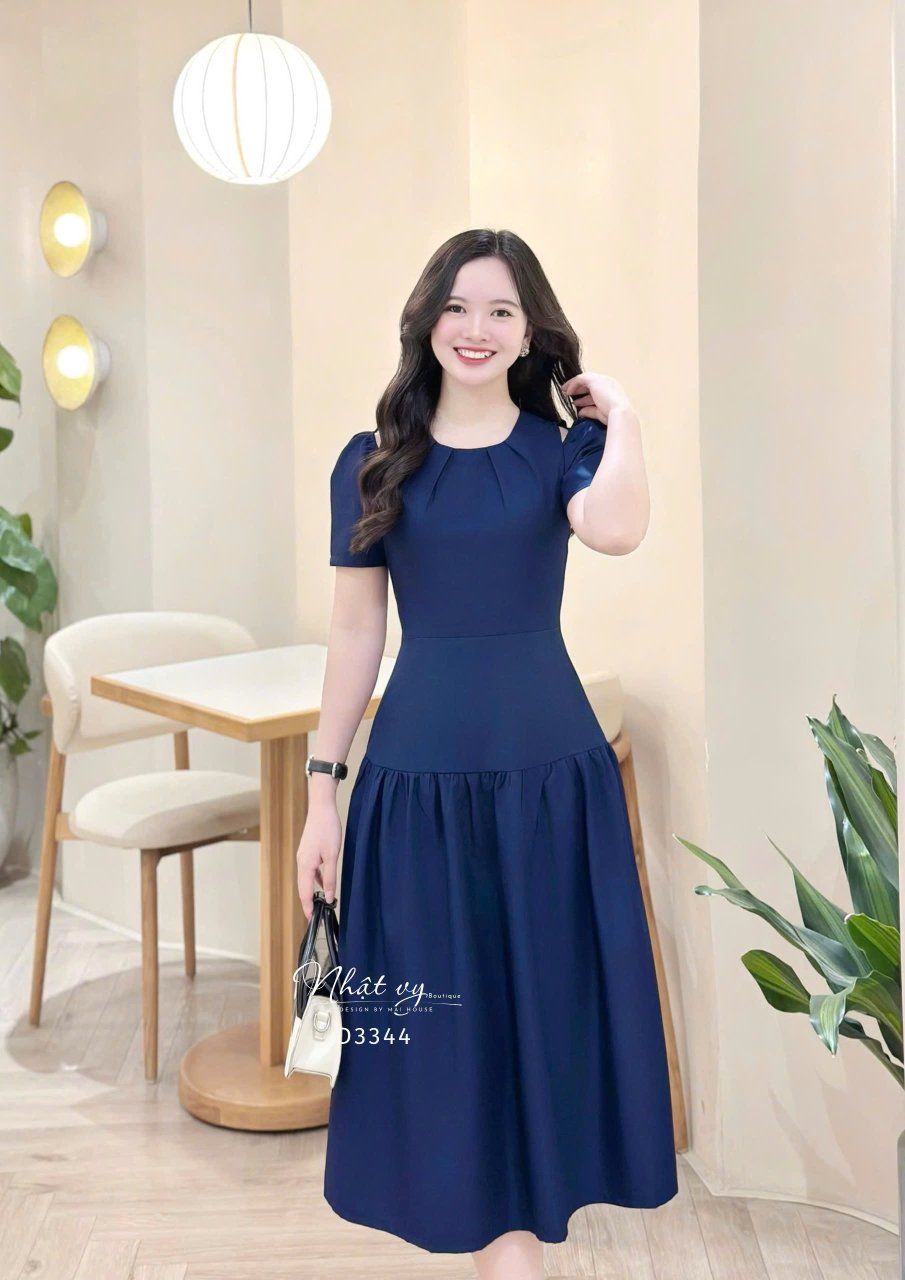 Đầm xẻ vai cổ nhún form dáng xòe - D3344