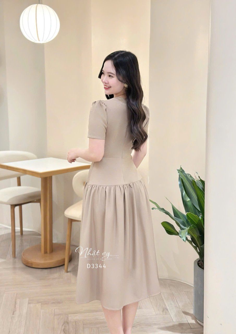 Đầm xẻ vai cổ nhún form dáng xòe - D3344