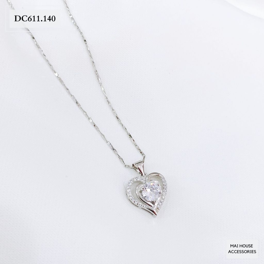 DÂY CHUYỀN VIỀN ĐÔI TRÁI TIM ĐÁ GIỮA - DC611