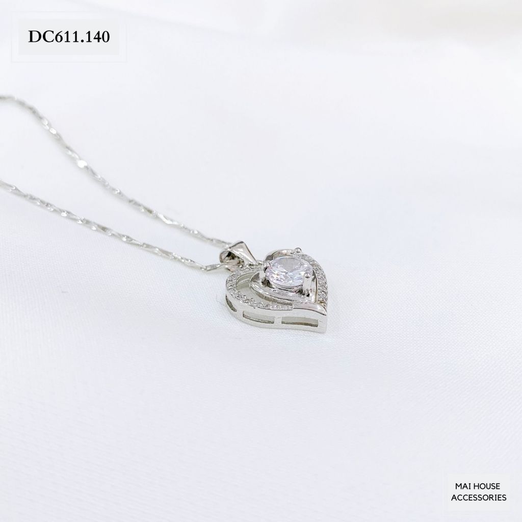 DÂY CHUYỀN VIỀN ĐÔI TRÁI TIM ĐÁ GIỮA - DC611