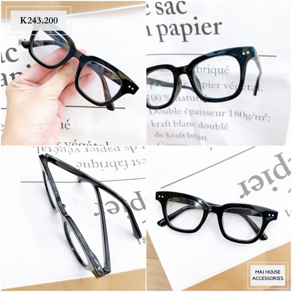 Kính giả cận gọng đen 2 chấm K243